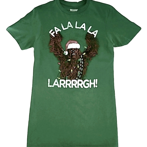 STAR WARS Men's Chewbacca Green Christmas Tee size Medium